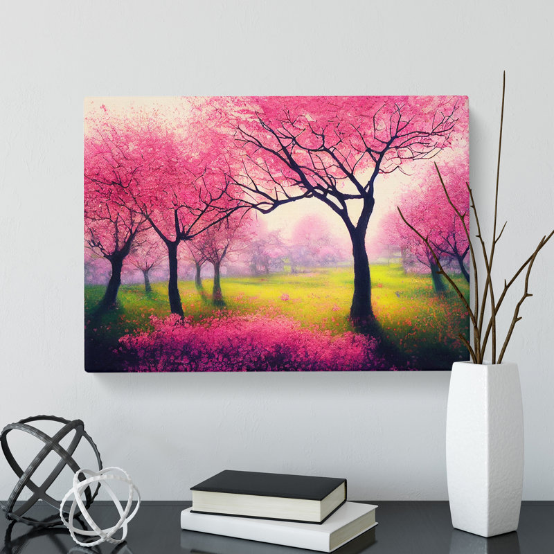 Illuminated Cherry Blossom Trees - Wrapped Canvas, 40cm H x 60cm W x 3cm D