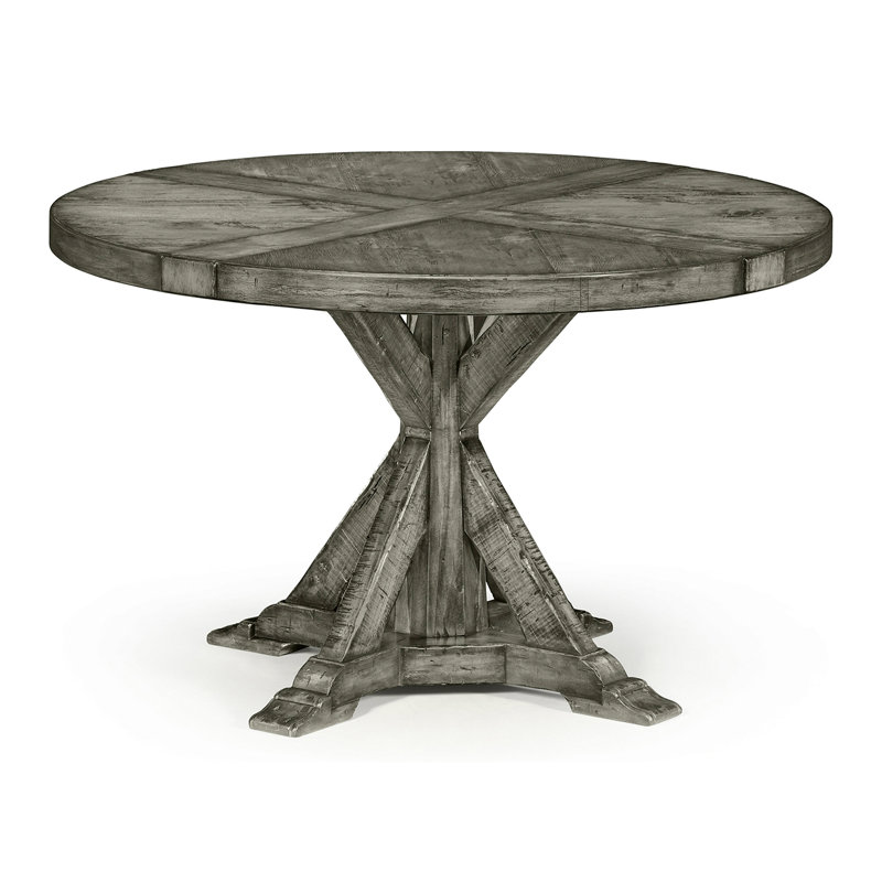 Casually Country Round Walnut Wood Dining Table, Country Farmhouse Walnut,  48" W x 48" L 