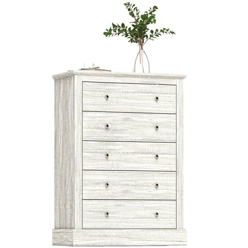 Dresser for Bedroom with 5 Drawers, 31" Wide Farmhouse Chest of Drawers with Wood Top, Anti-Tip Kit, Protective Pads for Living Room Hallway Bedroom Closet, 