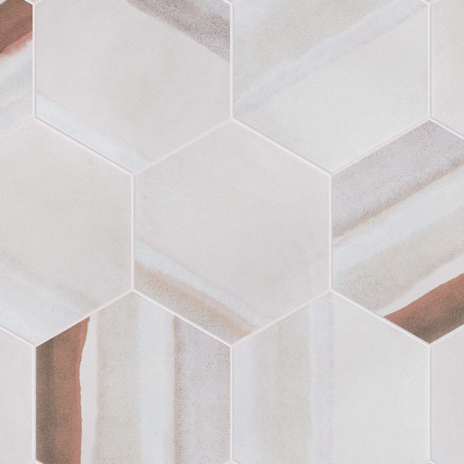 Matter Hex Canvas 8' x 9' Stone Look Wall & Floor Tile, Bone/Red