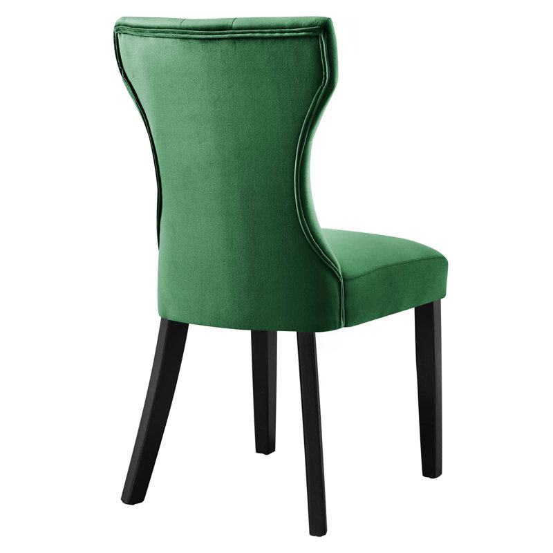 Elegant Emerald Velvet Upholstered Dining Chair with Hardwood Legs