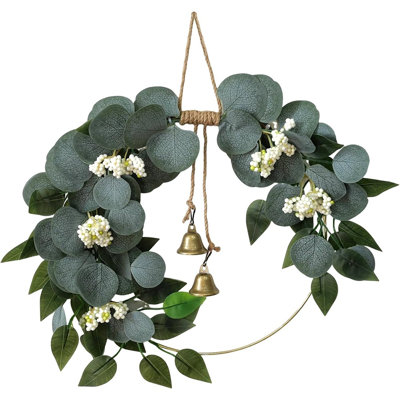 Artificial Eucalyptus Wreath With White Berries – Spring & Summer Front Door Decor For Farmhouse, Porch, And Wall Hanging