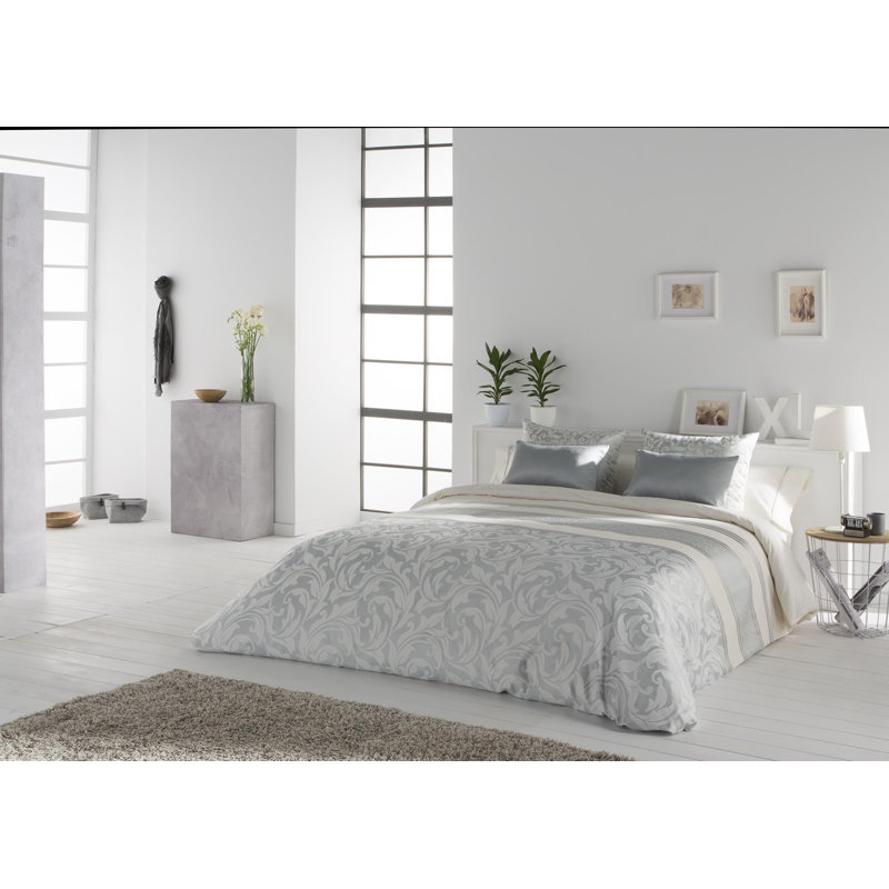 Dalary Cotton Blend Floral Duvet Cover, Pearl