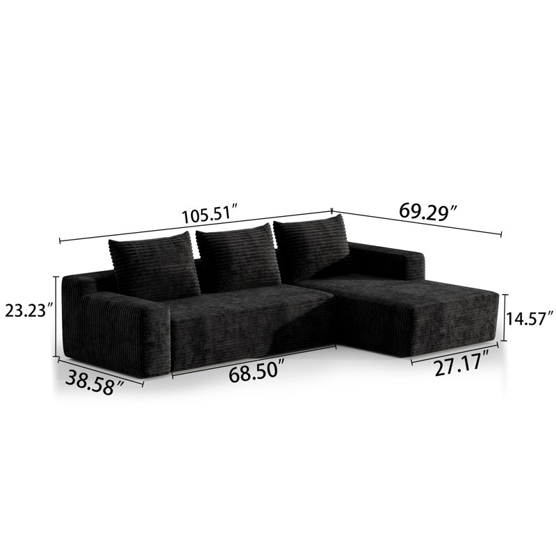 Canapé modulaire en flanelle 106,3 po, Nylon noir, Orienté à droite
