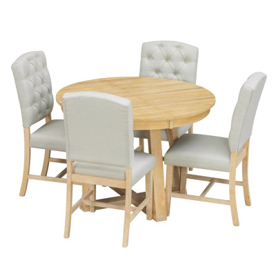 Ensemble de salle à manger 5 pièces, table ronde avec rallonge l 16 po et 4 chaises rembourrées pour la salle à manger et le salon