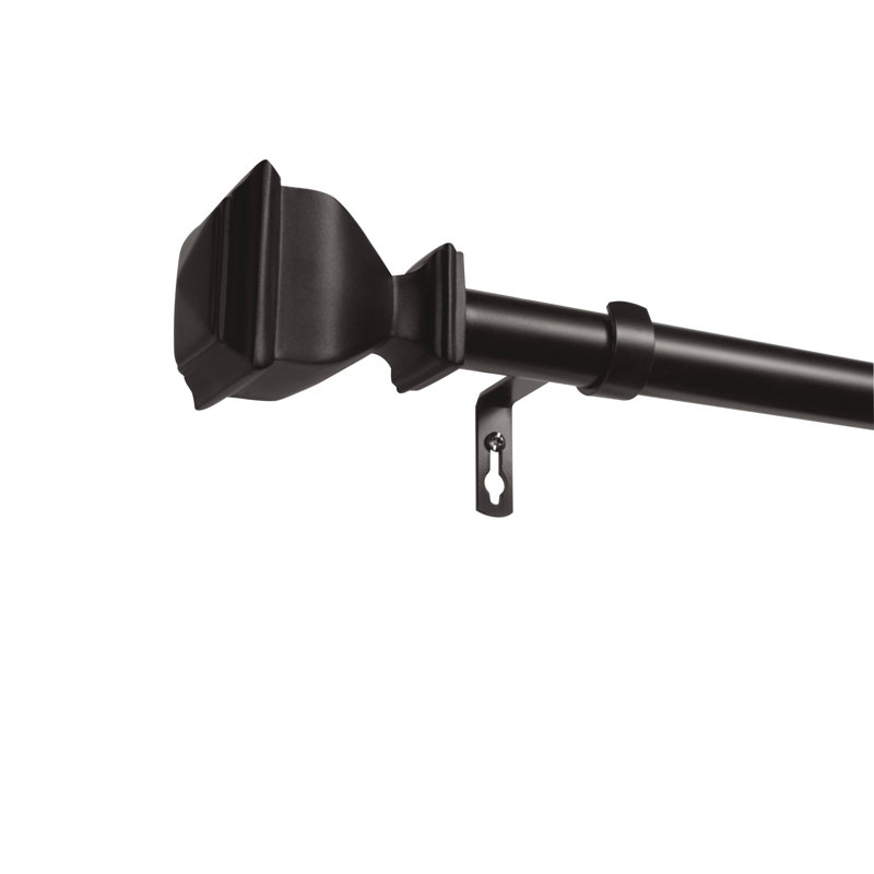 Tringle à rideaux simple réglable en métal avec fleurons Almina, Bronze mat, 66” – 120”