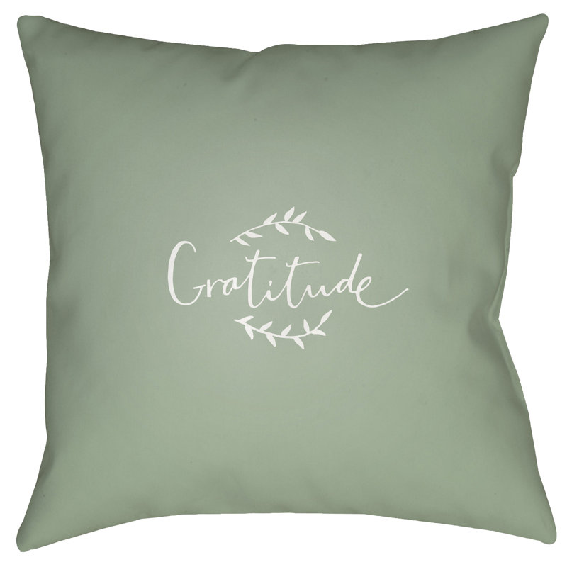 Gratitude Indoor/Outdoor Throw Pillow, Green/White, 20" H x 20" W x 4" D