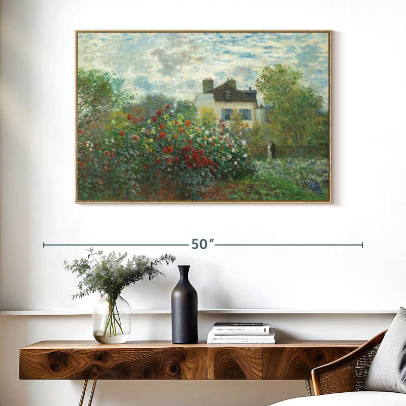 Le jardin de Monet à Argenteuil, 1873, Cadre flottant en bois naturel, 40 po x 27 po
