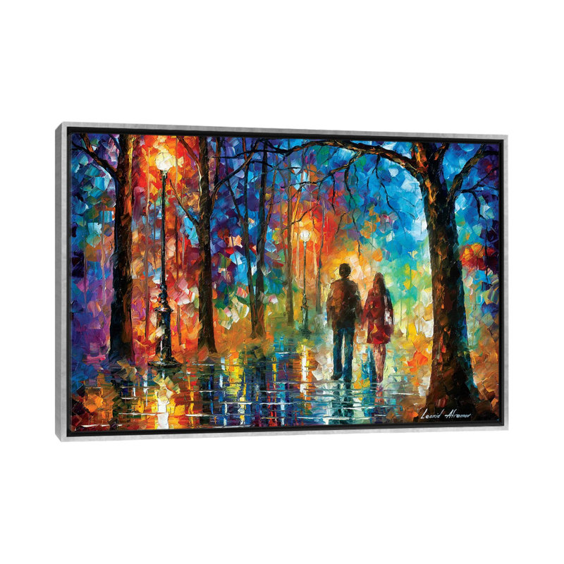«Love in the air» par Leonid Afremov - reproduction d'art, Toile avec cadre argenté, Pas de tapis