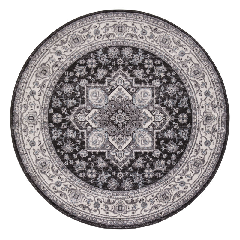 Tapis oriental tissé à la machine ANTHRACITE, Rond 5 pi