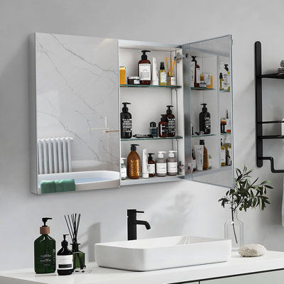 Armoire à pharmacie à double porte à fixation en surface ou encastré en aluminium