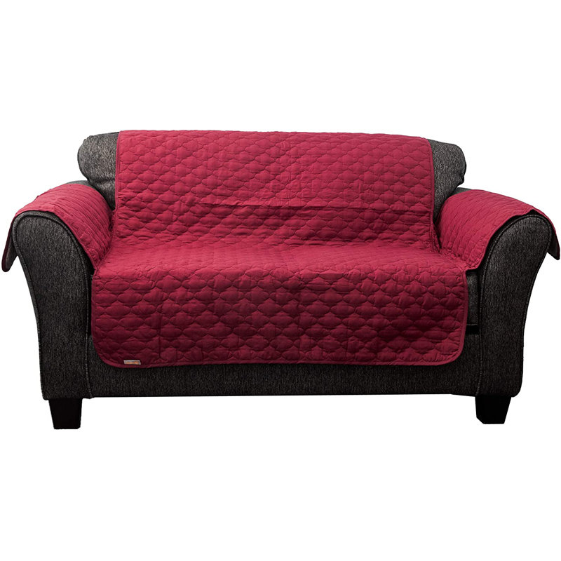 Housse pour causeuse à coussins carrés / rectangulaires, Grenat / naturel, H 75 po x l 92 po x P 23 po