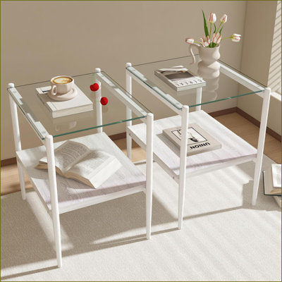 Verre trempé Ensemble de 2 tables basses en panneau de fibres à densité moyenne pour salon, facile à nettoyer et amp; Peu encombrant
