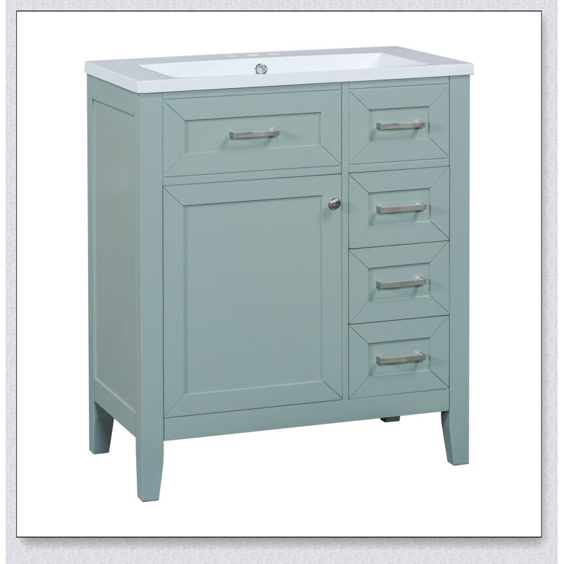 Meuble-lavabo 30 po avec lavabo, armoire de salle de bain verte avec tiroirs, structure solide et panneau de fibres à densité moyenne