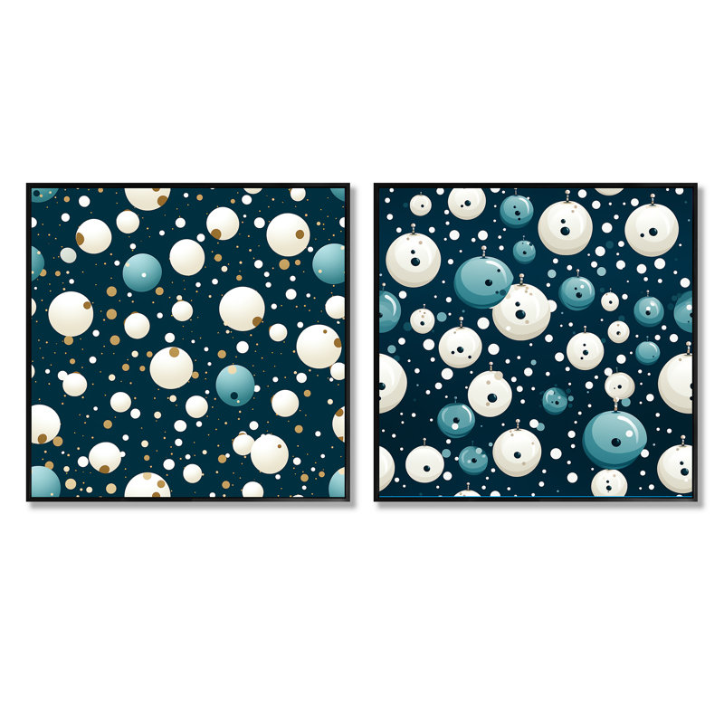 Nautical Allure Polka Dots Pattern - Abstract Shapes Square Collage Set Of 2, Black Floater Framed, 16" H x 33" W