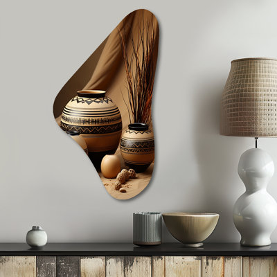 Native Art Pottery Serenity II - Art amérindien art mural en forme de Boomerang