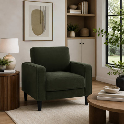 Fauteuil club Rumi, accoudoirs sur rail, rembourrage en mousse vert matcha
