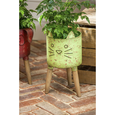 Pot de fleurs statue en métal chat