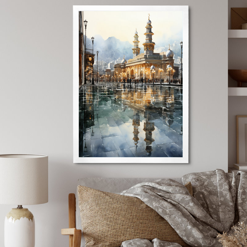 «Canereed Islam Art Kaaba Reflection II», reproduction d'art sur toile, H 40 po x l 30 po x P 1,5 po, Cadre photo blanc