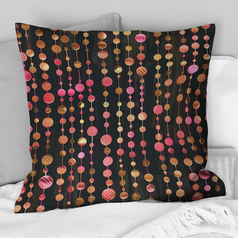 Coussin décoratif moderne rose et or scintillant I, H 16 po x l 16 po