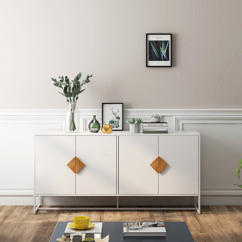 Buffet en bois massif avec poignée carrée, 4 portes, double buffet de rangement, meuble télé, E1, fer peint et buffet peu encombrant, portes et rangement, cadre de salon, peinture, étable