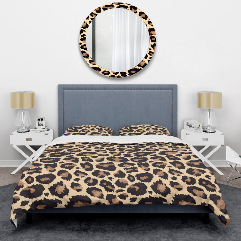 Ensemble de housse de couette en microfibre brun / beige 3 pièces, Housse de couette pour grand lit et 2 taies décor