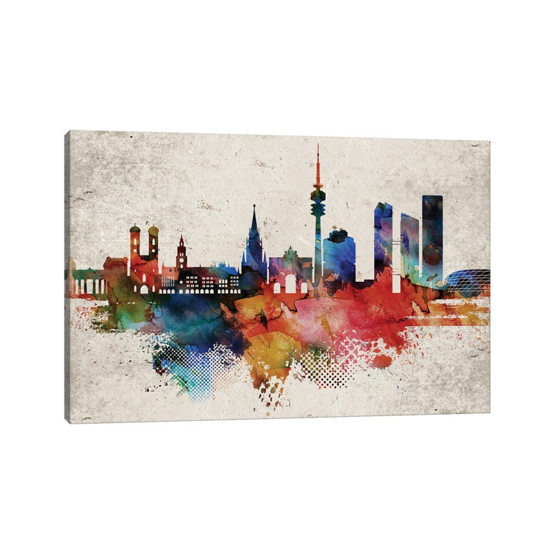 Munich Abstract Skyline by WallDecorAddict - Wrapped Canvas Print, 20.32 cm H x 30.48 cm W