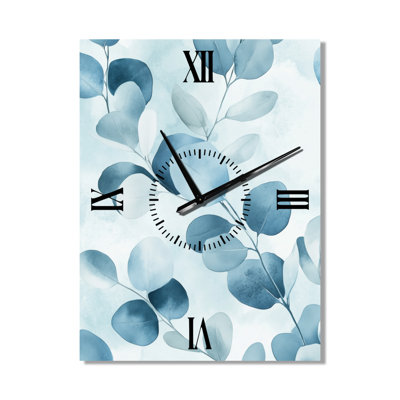 Horloge murale scandinave en métal vert, imprimée sur métal, Cool Blue Botanical Wash I - Vert