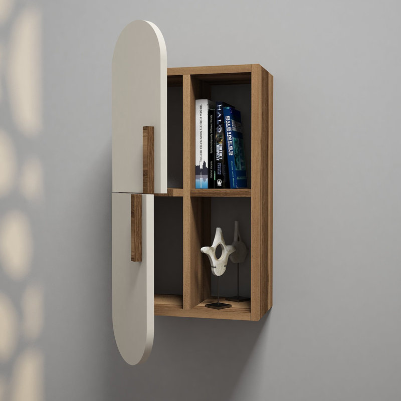 Tablette murale moderne avec plusieurs tablettes, finition noyer et crème, 13,8 x 23,6 x 8,7 pouces | 100% panneau de particules enduit de mélamine, épaisseur: 0,7 pouce | Solution de rangement élégante et fonctionnelle, conception murale pour la maison ou le bureau