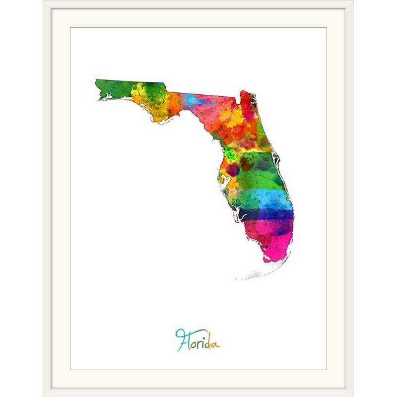 «Abarca Florida Map» par Michael Tompsett - impression d'art graphique, Cadre blanc, H 24 po x l 20 po x P 1 po