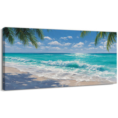  Grande art mural sur toile de plage côtière tropicale, image murale océan serein pour le salon, œuvre d'art tendue avec châssis, prête à être suspendue, 24 po x 47 po