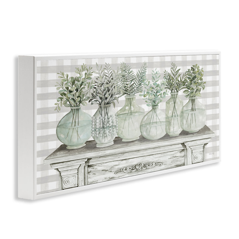 Illustration de tartan rustique de Country Home Plants Herbs Jars par Cindy Jacobs - impression, H 24 po x l 10 po