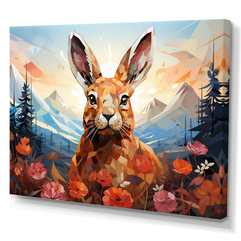 Rabbit Energetic Hopper Geometric I - Animals Wall Art Prints, H 30 po x l 40 po x P 1,5 po, Toile tendue