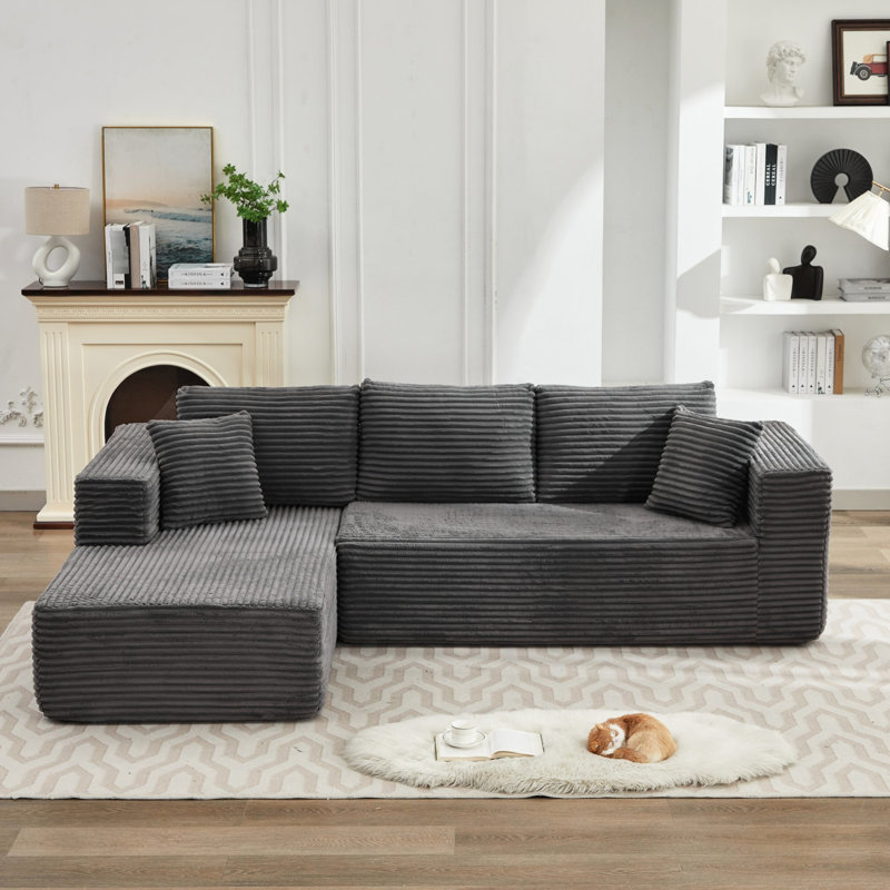 Canapé modulaire 106 po faisant face à gauche en velours côtelé de 106 po Modur Modern, Grey