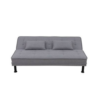 Canapé-lit futon 66,1 pouces, canapé-lit futon en lin confortable avec 2 coussins, canapé-lit convertible pour le salon, gris