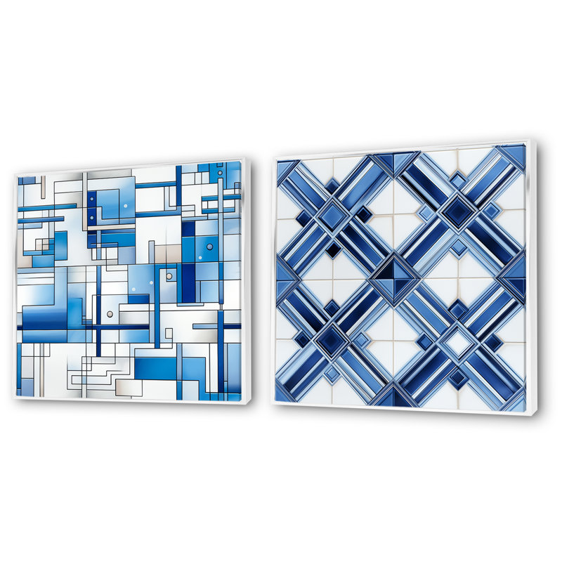 Dabid - Ensemble de 2 décorations murales formes abstraites, Cadre flottant blanc, H 36 po x l 73 po x P 1,5 po