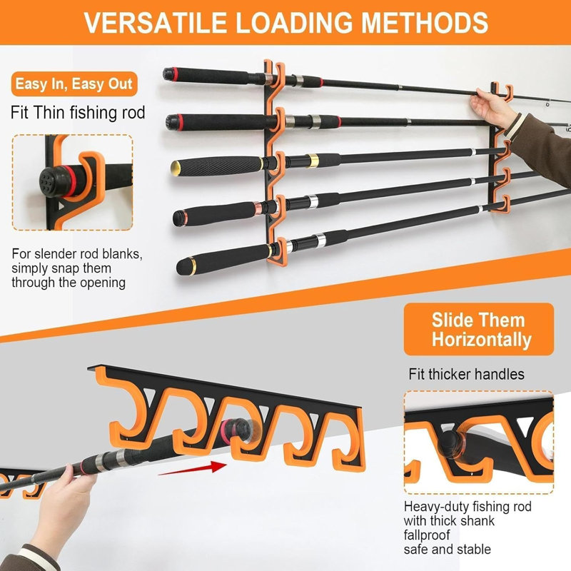 2 Pack Horizontal Fishing Rod Holders For Garage Wall & Ceiling