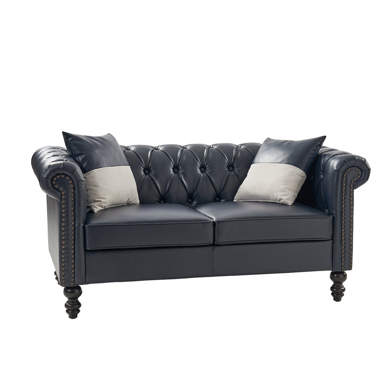 Causeuse capitonnée Denel 62,2 po, Similicuir bleu marine