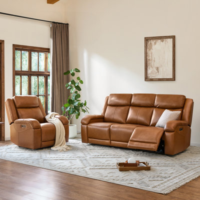 Mejas 2-Piece Genuine Leather Power Reclining Living Room Set
