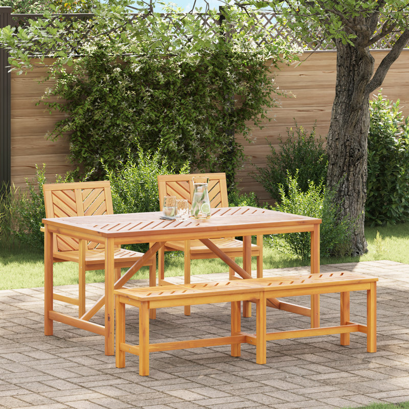3 - Person Wood Patio Dining Set with Rectangular Table