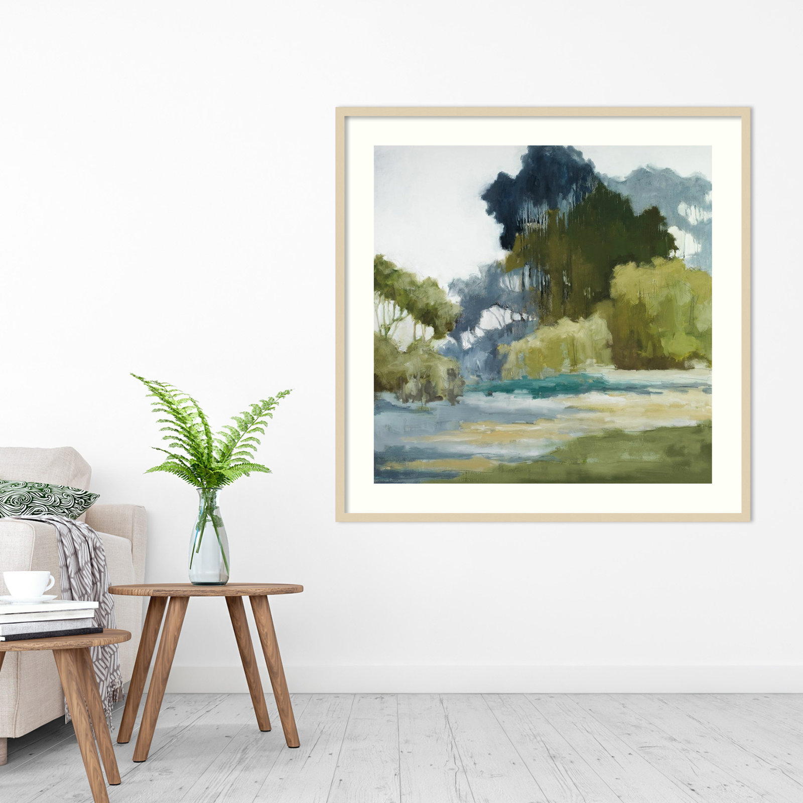Bean Fileds Tall Trees by Jacqueline Ellens, Natural Framed Paper, 19" H x 19" W