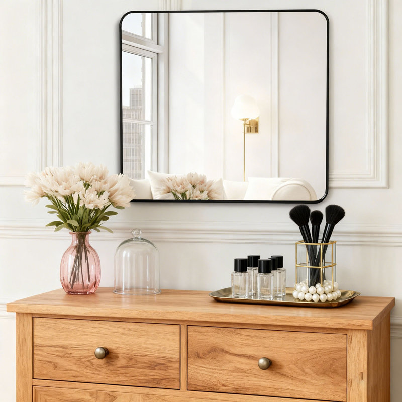 Metal Square Wall Mirror, Black