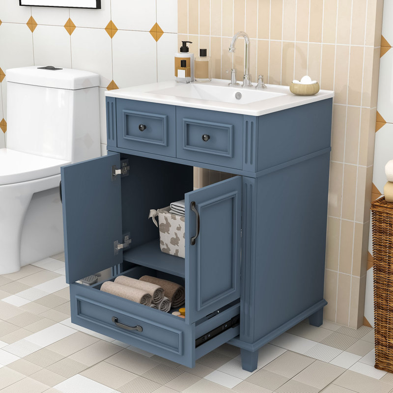 Meuble-lavabo durable avec rangement - cadre en bois, portes à fermeture en douceur, Blue