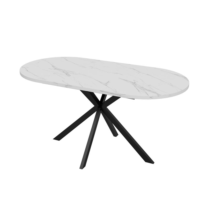 Extendable Oval Dining Table, 120-160cm Kitchen Table with Black Spider Legs, Seats 4-6, White