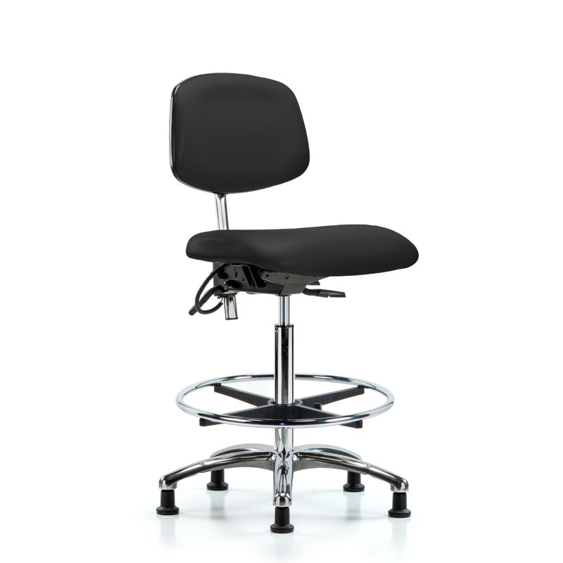 Vinyl Drafting Chair with Headrest, Black, Glides, Included