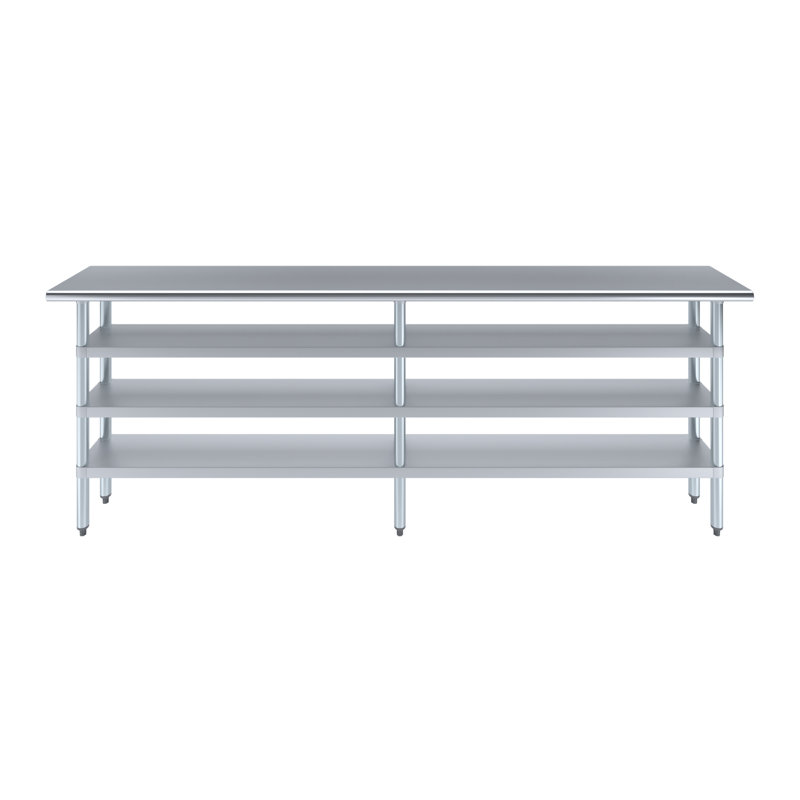 14 po X 96 po Table en acier inoxydable avec trois tablettes inférieures
