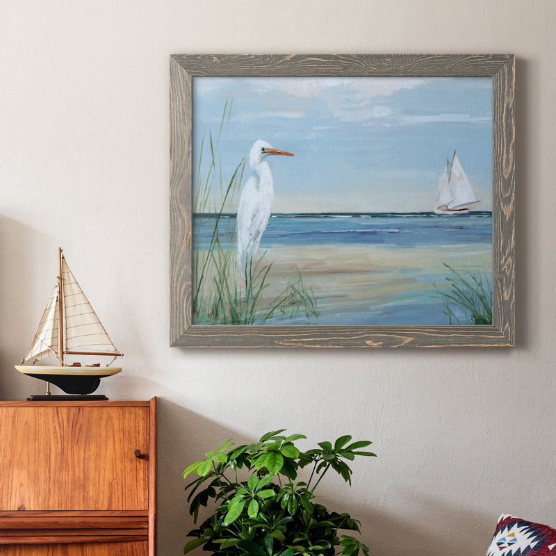 Summer Heron - Peinture sur toile encadrée, H 24 po x l 18 po x P 1,5 po, Gris
