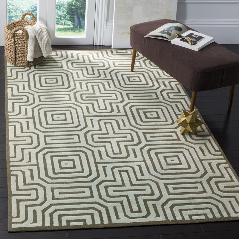 Pinehurst Hand Hooked Cotton Pile Geometric Rug, Rectangle 5' x 8'