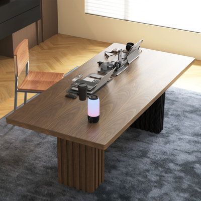 Modern Writing Desk, 66.9" Large Office Desk with Fluted Dual-Tone Base, Home Office Executive