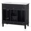 Meuble-lavabo de 36 po avec lavabo, armoire autoportante noire, cuve en céramique, panneau de fibres à densité moyenne et cadre en bois massif, tiroir supérieur rabattable, portes à fermeture en douceur, 2 tiroirs de rangement, poignées dorées-444577436